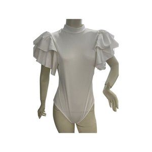 Soly Hux White Mock Neck Ruffle Sleeve Bodysuit (NWT)